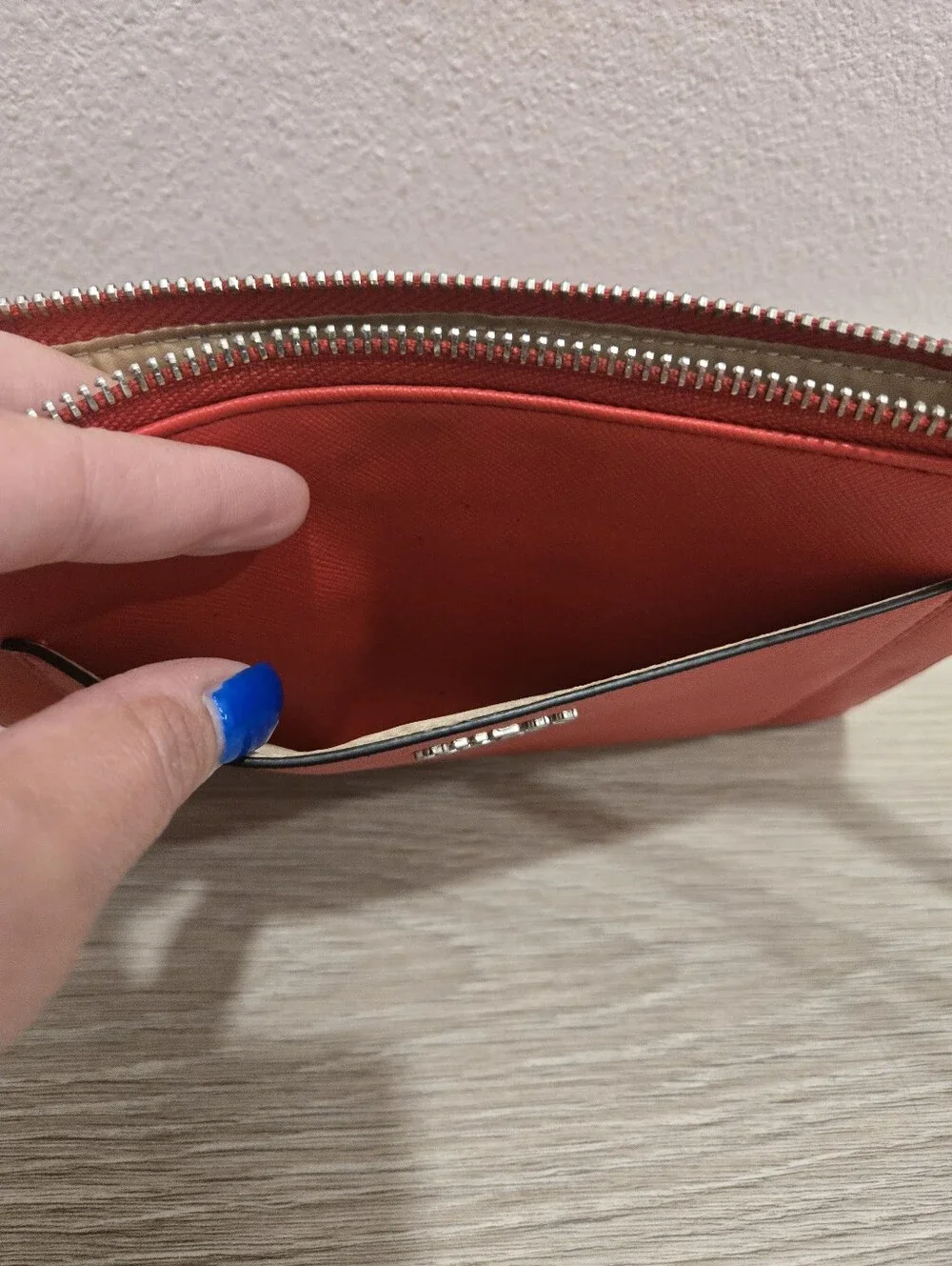 GUESS Red Leather-Look Wristlet Clutch with Front Pocket